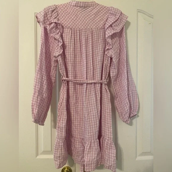 FRNCH Lavender and White Gingham Check Ruffle Dress Charleen Size Small - Picture 12 of 13